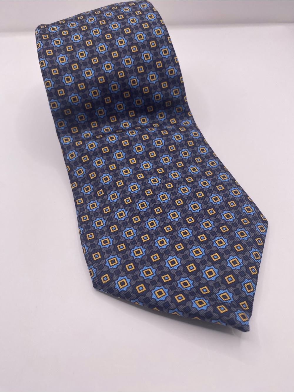 Huntsman Navy Geometric Silk Tie